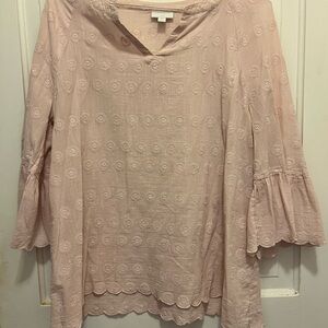 J. Jill Pink Bell Sleeve Ruffled Blouse